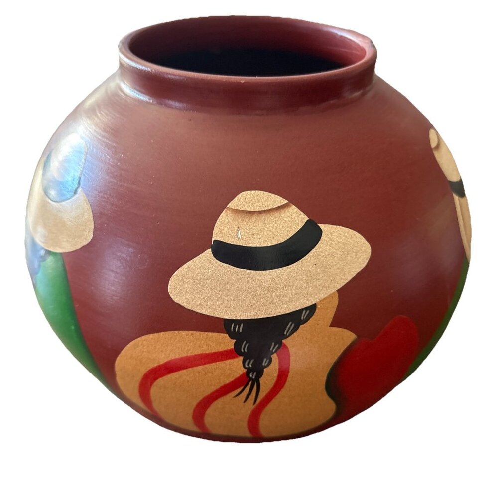 Hand Painted 7”h Red & Warm Rustic Color’s Clay Pot/Bowl. Made In Peru! READ!